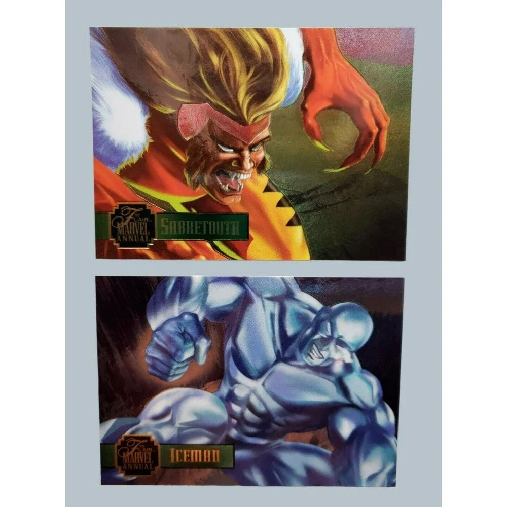 1995 Flair Marvel Annual SABRETOOTH #9/24 & ICEMAN #18/24 PowerBlast Set Of 2